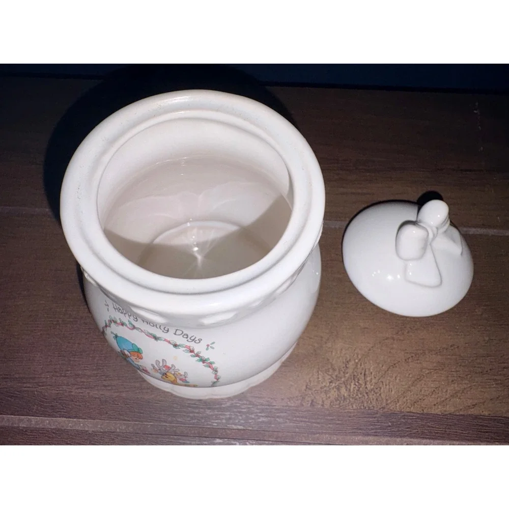 Precious Moments 1994 Happy Holly Days Ceramic Jar‎ Bow Lid Enesco Christmas